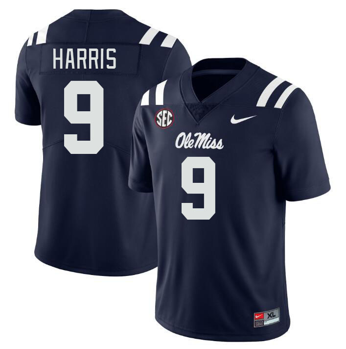 Men #9 Tre Harris Ole Miss Rebels College Football Jerseys Stitched Sale-Navy